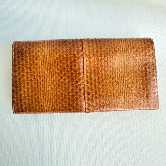 Vintage Snakeskin Classic camel Brown Long Bifold Wallet - Picture 4 of 6